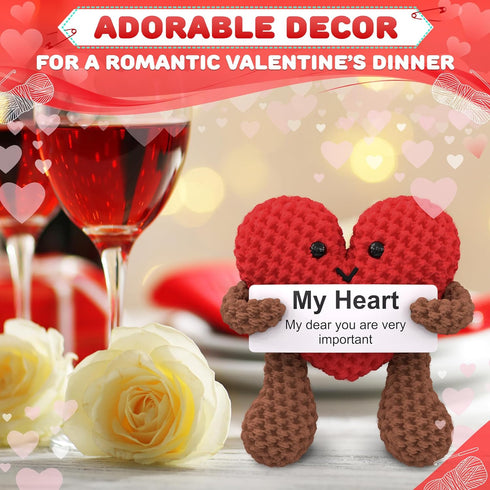 Heart Plush Gift for Her, Him - Crochet Plushies Stuffed Hearts Gift with Motivational Card | Crochet Heart Soft