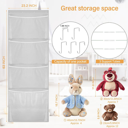 Hammock Woodoulogy Hanging Stuffed Animal Storage, Over Door Large Plush Toy Organizer with Metal Hook, Baby Accessory