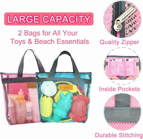 Set Collapsible Beach Toys for Kids Toddlers, Collapsible Sand Buckets Shovels with Mesh Bags and Sand Molds, Foldable