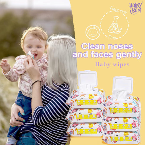 180 Count 7.4 7.2 Inch, HAPPY BUM - Saline Baby Wipes, Unscented, x Moist and Refreshing, Multi-Purpose Use, Ideal