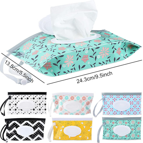 FEBSNOW 6 Pack Baby Wipes Dispenser - Portable Refillable Holder, Reusable Wipes Case for Baby Travel