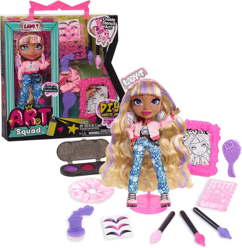 Just Play Art Squad Lady T 10-inch Doll & Accessories with DIY Craft Stencil Project, Toys for Kids Ages 3 Up