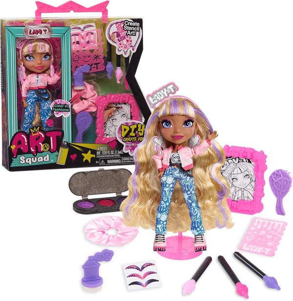Just Play Art Squad Lady T 10-inch Doll & Accessories with DIY Craft Stencil Project, Toys for Kids Ages 3 Up