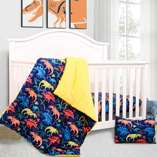 Cloele 3 Piece Dinosaur Crib Bedding Set for Boys and Girls - Soft Comforter, Quilt, Toddler Pillowcase