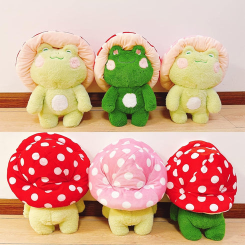 XSHYE 10" Frog Plush Cute Frog Mushroom Hat Stuffed Animals Kawaii Plush Toys Throw Pillow Home Room Decor Aesthetic