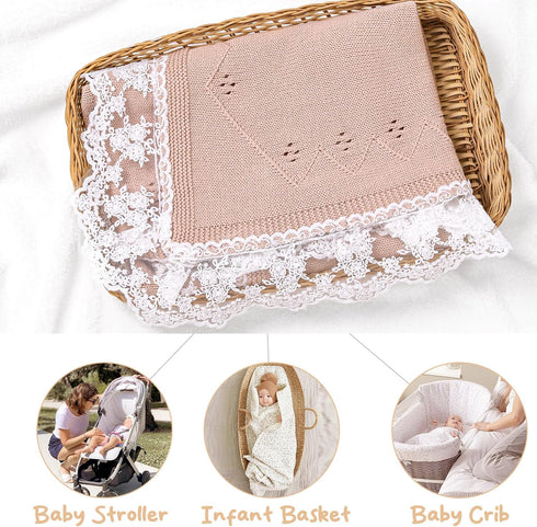 Booulfi Baby Blanket for Girl Toddler Newborn Swaddle Receiving Knit Cotton Blanket Throw Blanket Soft Crochet Preemie