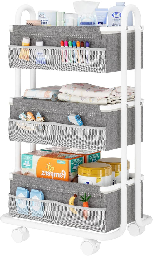 Wennop 3-Tier Baby Diaper Caddy Organizer Cart, Mobile Nursery Storage Carts with Wheels,