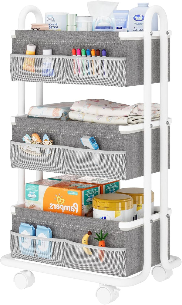 Wennop 3-Tier Baby Diaper Caddy Organizer Cart, Mobile Nursery Storage Carts with Wheels,