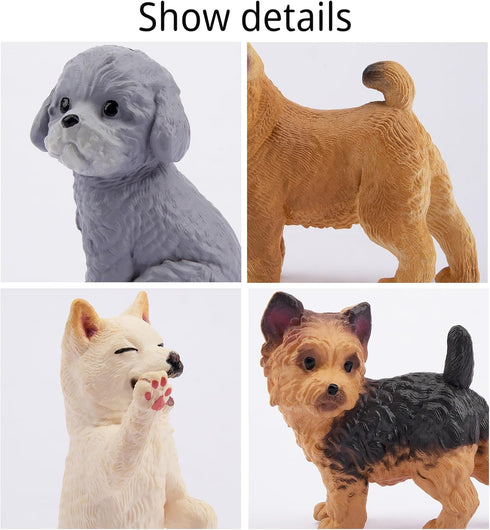 12PCS Realistic Dog Figurines, Hand Painted Tiny Puppy Animals Toy, Dog Cake Topper Gift for Kids & Toddlers