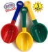 Matty's Toy Stop 10.5" Kids Multi-Color Sand Scoop Plastic Shovels for Beach (3 Pack: Red/Blue, Yellow/Green,