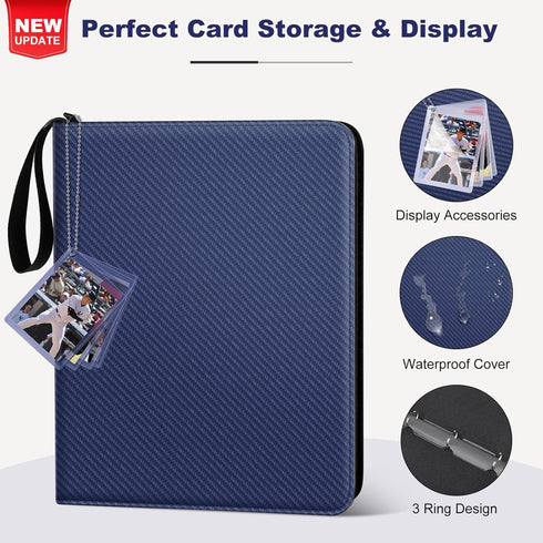 Mlikero Trading Card Binder, 9 Pocket Card Display, 720 Double Sided Pocket Sports Card Binder, Premium Blue