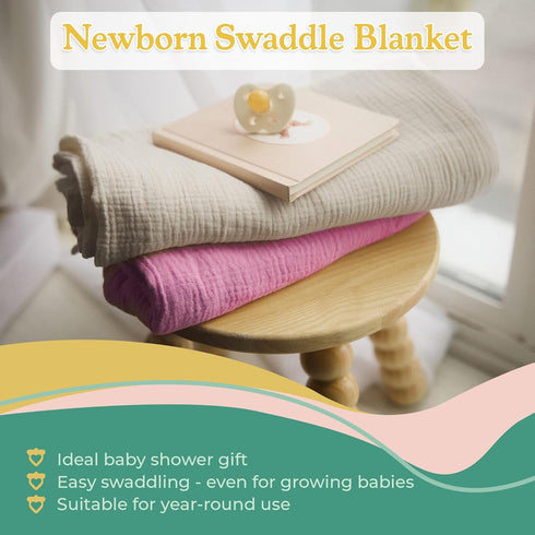 Muslin Swaddle Blanket Soft Cotton Muslin Baby Blanket for Newborns, Infants, and Toddlers, All-Season Comfort Baby