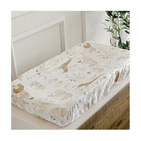 100% Crane Baby Jungle Theme Changing Pad Cover, Cotton, Quilted Design, Machine Washable, Elastic Fit, Safari Animal