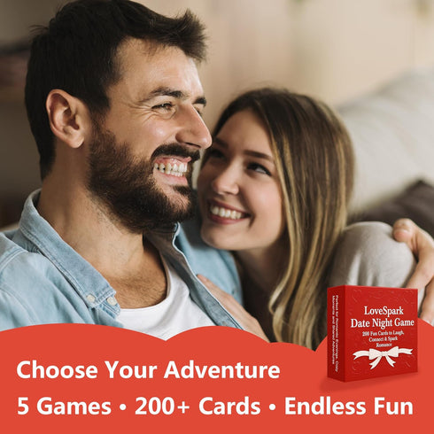 Happytalk 200+ 5-in-1 Couples Games for Date Night - Conversation Cards & Fun Challenges, Relationship Card Game