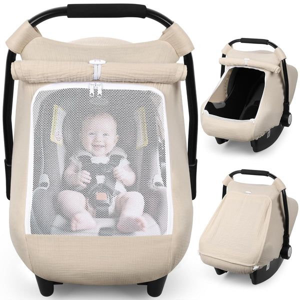 Rquite Car Seat Cover Baby, Carseat Covers Girl Boy, Breathable Muslin Cotton,