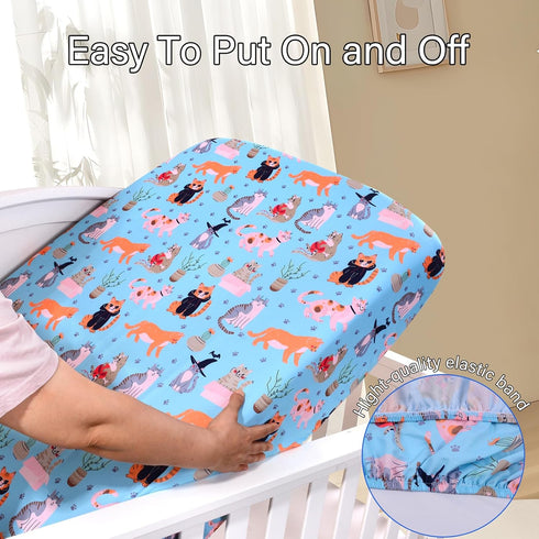 1 Pack UOMNY Crib Sheet,Cat Crib Sheets Baby Sheet for Standard Crib and Toddler Mattresses Nursery Bedding Sheet Crib