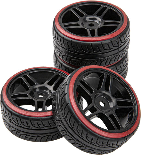 Hard Plastic Wheel Rims & Tires 12mm Hex for Traxxas HSP Tamiya Kyosho Himoto 1/10 RC Drift Car