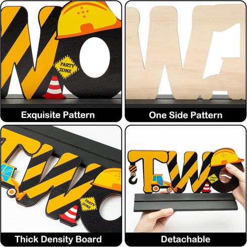Haooryx Construction Truck Two Letter Sign | Wooden Table Centerpiece for Boys 2nd Birthday Party Decorations