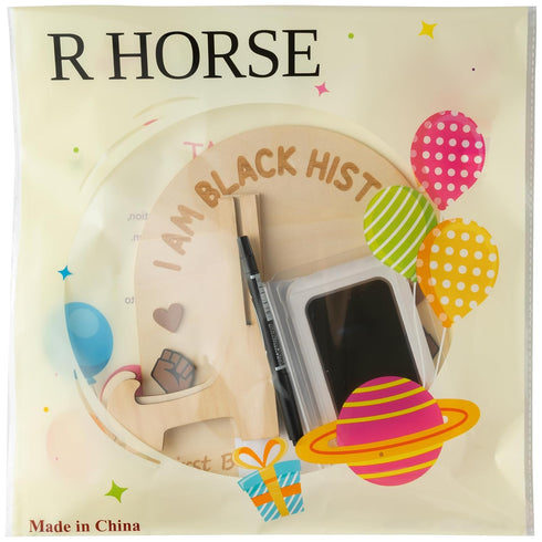 3D R HORSE Baby's First Black History Month Footprint or Handprint Art Sign Craft, I am Black History DIY Wooden