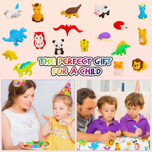 120Pcs Animal Erasers for Kids Desk, Bulk Pencil Erasers Dinosaur 3D Mini Erasers for Classroom Reward Party Favors