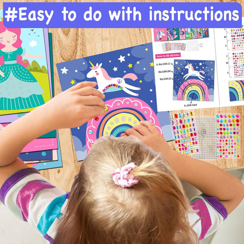 8 990+ 3-8 EZCRA Easy Arts and Crafts for Kids - Fun Gem Sticker Kit - Unicorn Princess Themes, Stickers - Gem Art