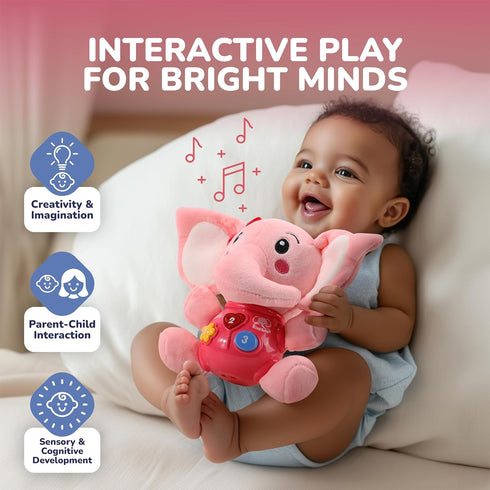STEAM Life Musical Toys Gift for Baby Newborn 0-6 Month Infant, Plush Elephant in Pink