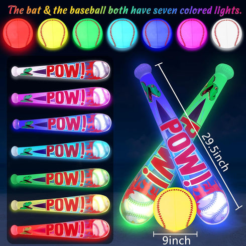 Pool Toys Beach Games for Kids - Inflatable Baseball with LED Light-up Glow in The Dark Bat for Outdoor Fun