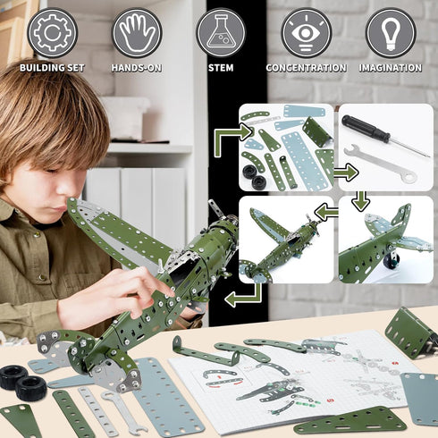 8-13 14 285pcs 8-12, 8-10, 9 10 11 Metal Model Airplane Building Toys for Ages and Up, Plane Stem Toys for Boys Age