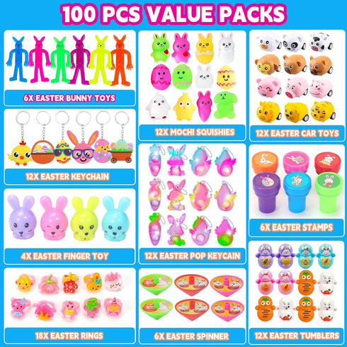 Fumogym 100PCS Unique & Colorful Prefilled Easter Eggs with Novelty Toys, Filling Treats, Easter Eggs Hunt, Basket