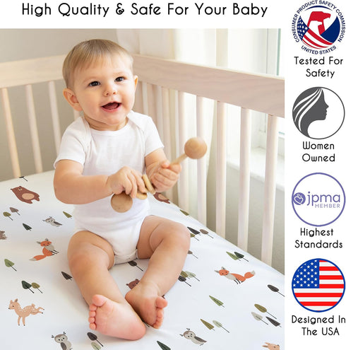 Pack Sweet Jojo Designs Baby Mini Crib Sheets (Woodland Animals) for Girls & Boys, Newborn, Infants/Nursery Room