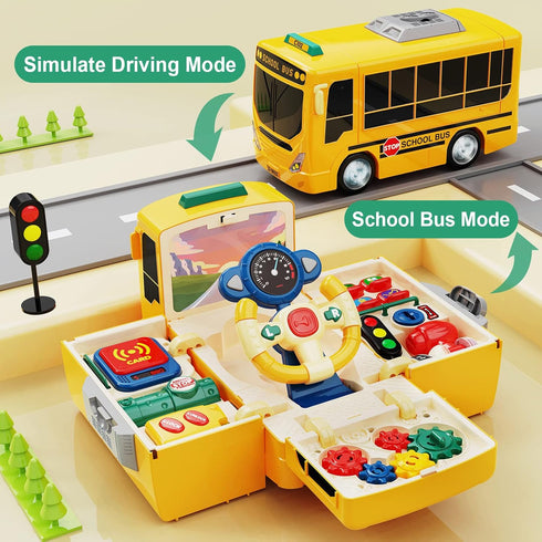 HONGTUO School Bus Toy with Sound and Light, Simulation Steering Wheel Gear Toy for Toddlers