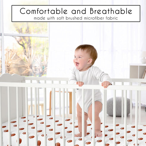 Sweet Jojo Designs Fitted Baby Crib Sheets (Football) for Boys, Infant Nursery, Toddler Room - Standard Size (Brown