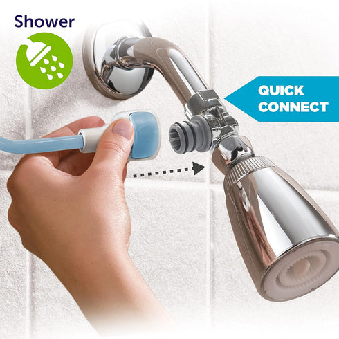 2-in-1 10-foot Playtex Baby Shower Sprayer for Baby and Toddler Bath Time, Blue/White, Hose