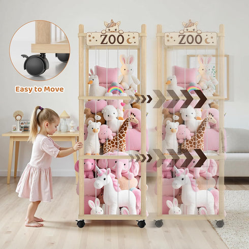 Vecxoty Tower,56In Stuffed Animal Storage Zoo Wooden Large Stuffed Animal Holder Organizer with Wheels,Stuffy Plushies