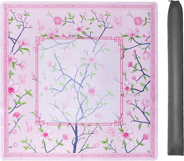 Jongyance Pink Printed Mahjong Mat (31.5x31.5) with Black Carrying Bag, Anti-Slip, Noise-Reducing,