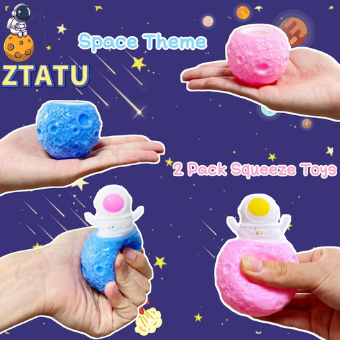 ZTATU (2-Pack) 4-8 Astronaut Stress Balls for Kids Squishy Fidget Toys Pop It Squeeze Ball, Stress Relief Toys Adults