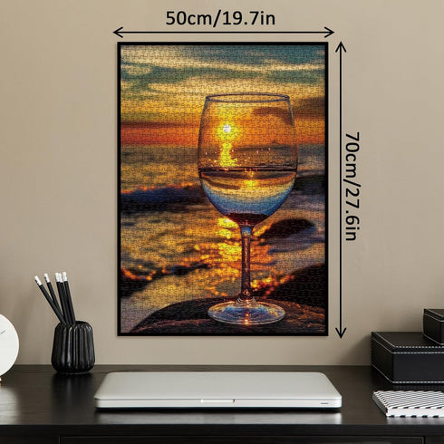 Beach Wine Sunset - 1000 Pieces Jigsaw Puzzles for Adults, Ocean Art Landscape, Beautiful Scene Puzzle