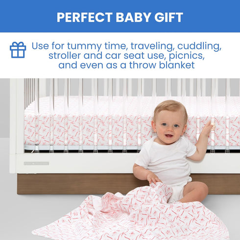 100% 30x30 Inches (Pack 4), Delta Children Cotton Flannel Baby Receiving Blankets for Girls and Boys of Pink Floral