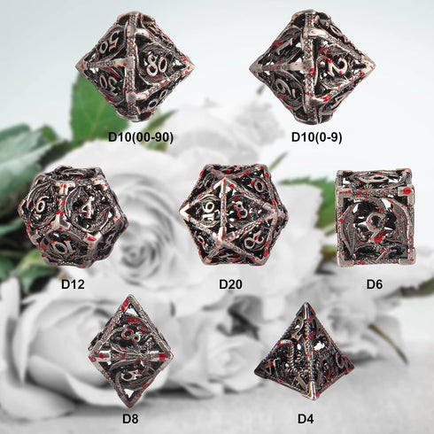 DND Dice, Hollow D&D Metal Dice Set with Gift Box, 7 PCs Steampunk Polyhedral Dice for RPG Games
