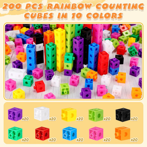 200 Pcs Math Cubes with Storage Container: Linking Blocks for Kids Age 4-8, Educational STEM Toy (Blue)