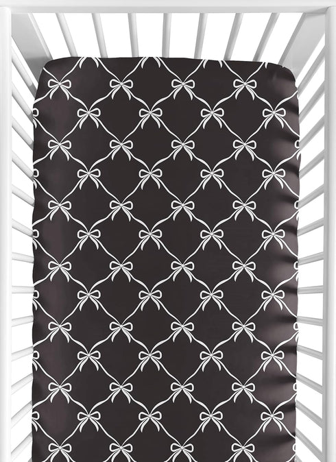Sweet Jojo Designs Fitted Baby Crib Sheets (Black and White Bows) for