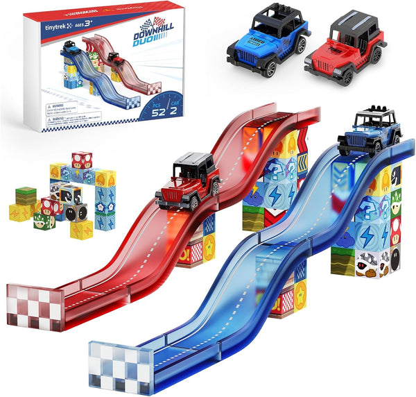 Magnetic Tiles Race Track Set, 52PCS STEM Educational Magnetic Building Blocks with