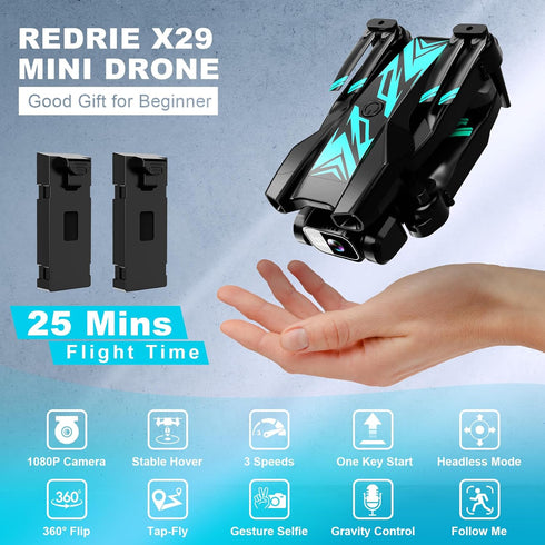 Mini Drone with Camera for Beginners, 1080P FPV Foldable Drone with Stable Altitude Hold and 2 Batteries