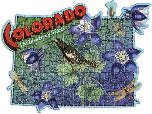 Wendy Gold Colorado Shaped Mini Puzzle – 100 Pieces, 8” x 9.75”, Die-Cut Jigsaw Featuring Art by Wendy Gold