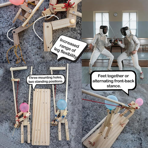 Balloon Bamboo Man Battle, Handmade Wooden Fencing Puppets, Wooden Battle Bots Arena, Battle Bots (Larger Bamboo Man)