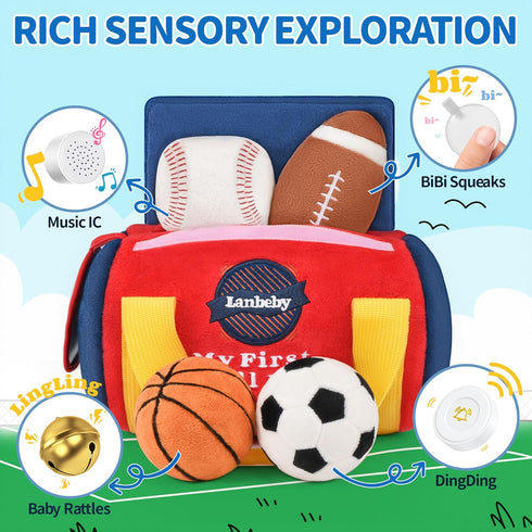 Lanbeby 6-12 4 3-6-9-12 Baby Boy Toys Months My First Sports Bag Musical Infant Toys with Sensory Balls Basketball