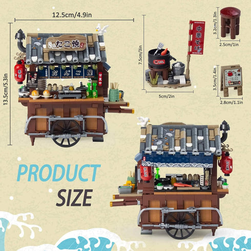 Japanese Street View Mini Blocks Kit - Takoyaki Trolley, 951 Pcs Japanese Mini Brand Store Toy for Adults, 6+