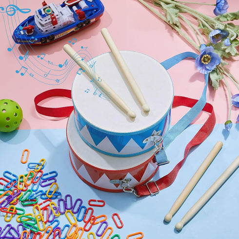 2 Set, 8 Inch 4 Boao Pcs Kids Drum Toddler Drum Wooden Toy with Adjustable Strap and Drumsticks, Educational Sensory