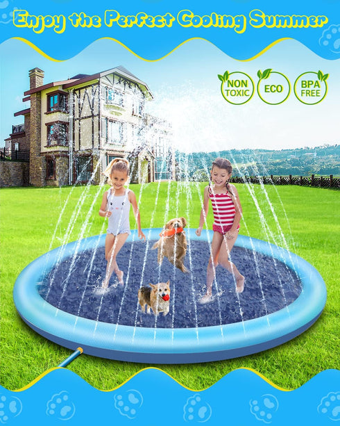 Raxurt Splash Sprinkler Pad for Dogs Kids, 97 Inch Anti-Slip Thickened Dog Pool Durable Upgrade Bath Pool Pet Summer