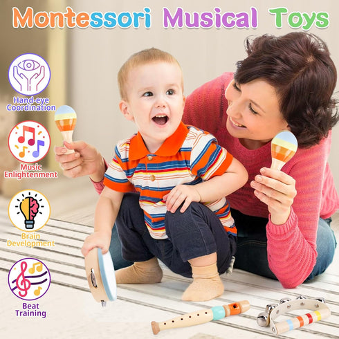 Set, 18 2 3 4, Wooden Toddler Musical Instruments Montessori Month Old Baby Musical Toys, Kids Percussion Instruments